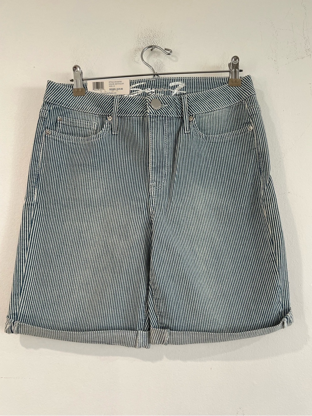 SEVEN 7 Striped Denim Roll-Hem Bermuda - Blue & White 10